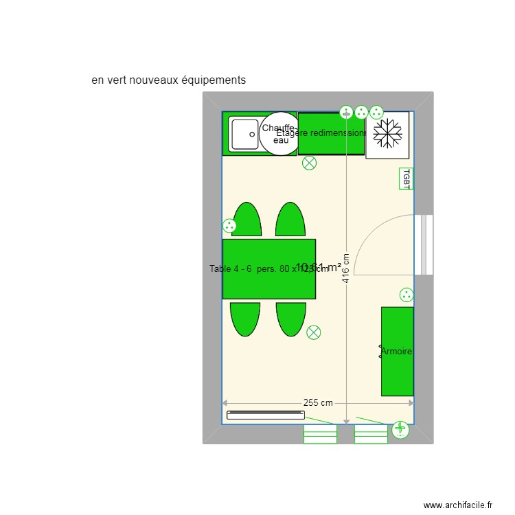 projet tour 1 la regue verte. Plan de 1 pièce et 11 m2