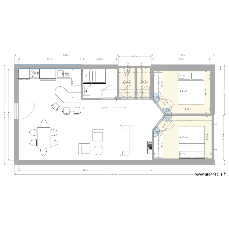 Gite. Plan de 4 pièces et 21 m2