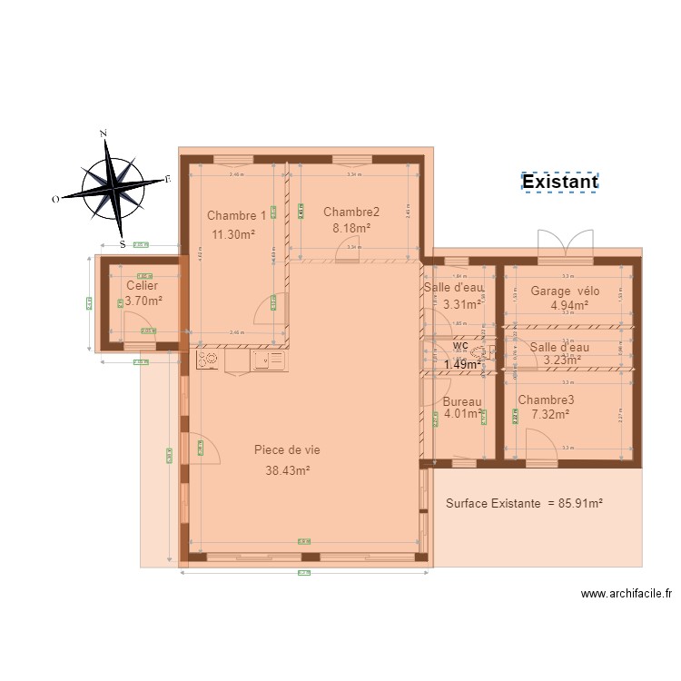 Existant chalet 46 fabrice2. Plan de 7 pièces et 40 m2