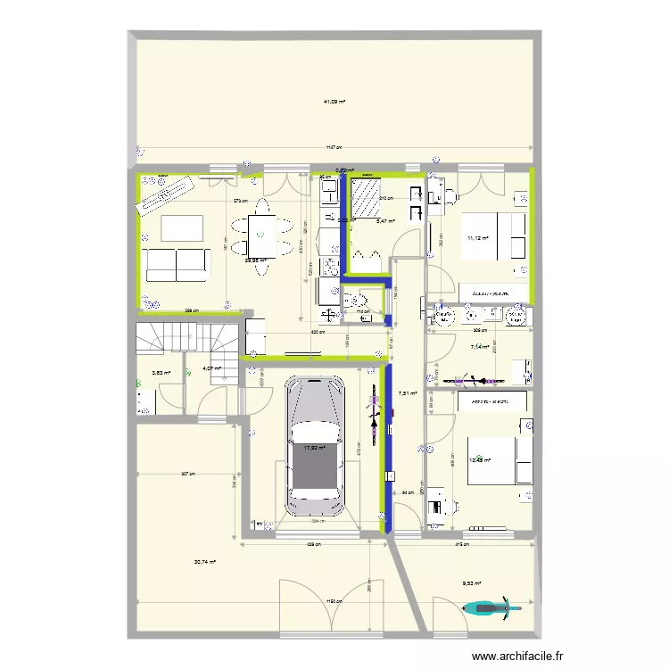 fusain rdc T3 version B avril 2021 ITE modif wc porte. Plan de 