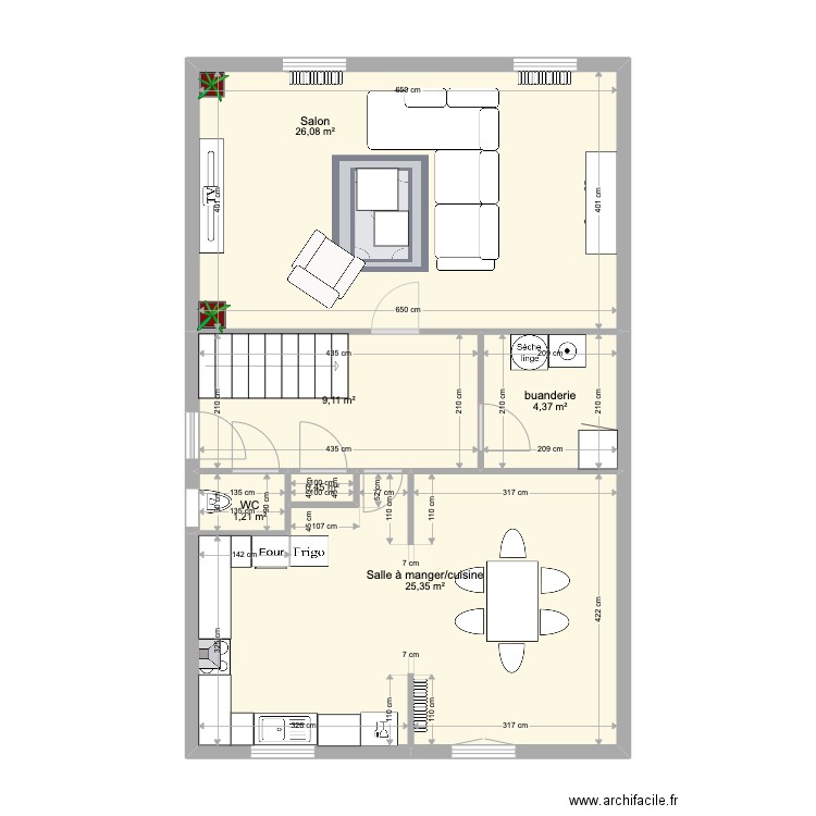 PLAN MONTEIRO RDC PROJET MEUBLE. Plan de 6 pièces et 67 m2