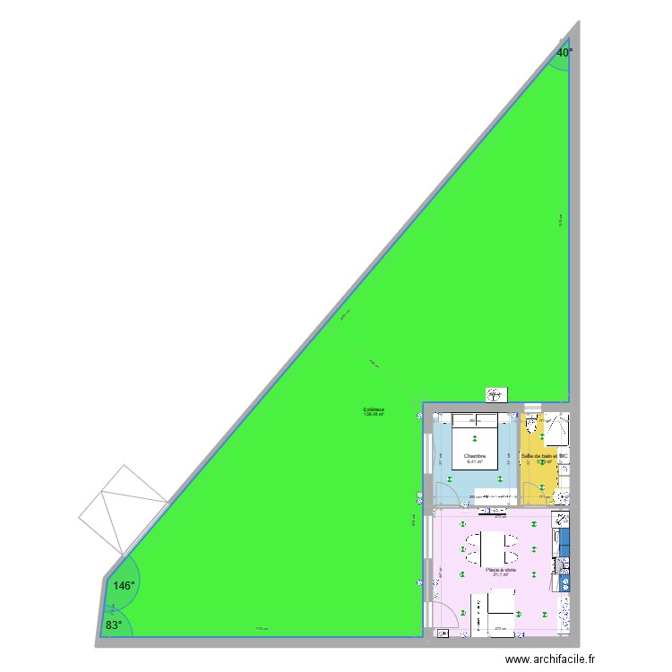 extension rectangle . Plan de 4 pièces et 175 m2
