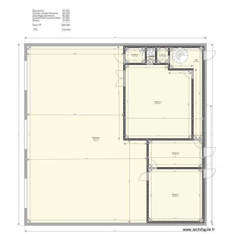 Am&eacute;nagement local stockage et bureaux SAPNAT v5. Plan de 