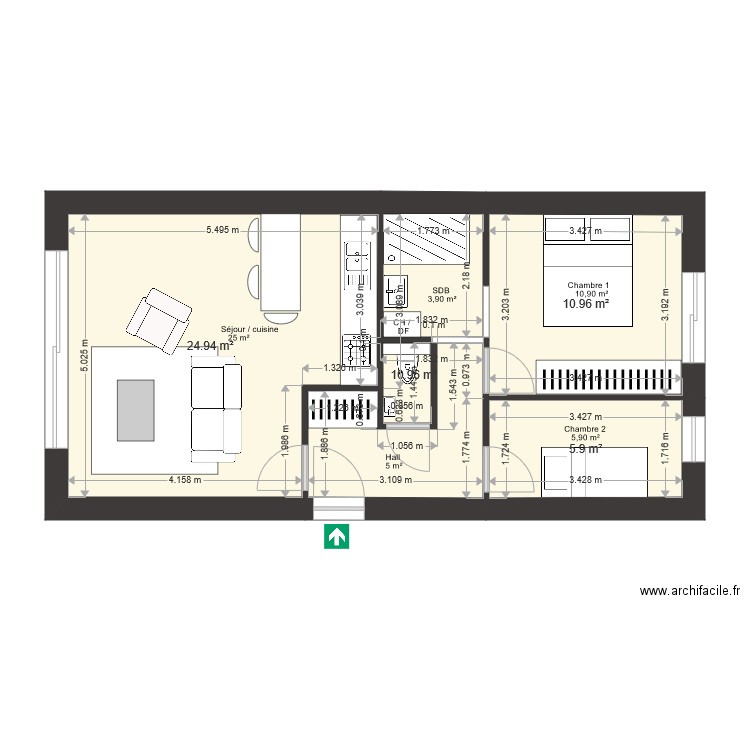 B 1 2 version 2 chambres. Plan de 0 pièce et 0 m2