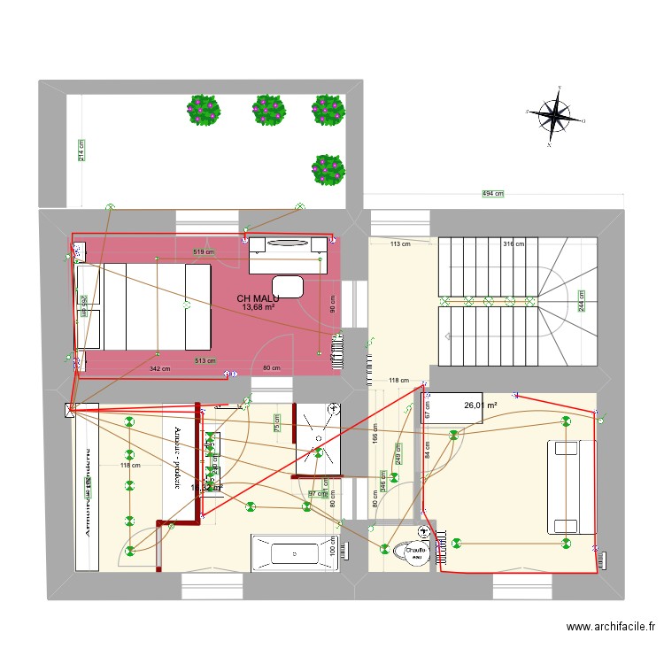 COLLONGES N1 électricité. Plan de 3 pièces et 56 m2