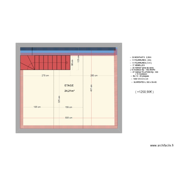 ETAGE et ISOLATION et PLACO. Plan de 1 pièce et 24 m2