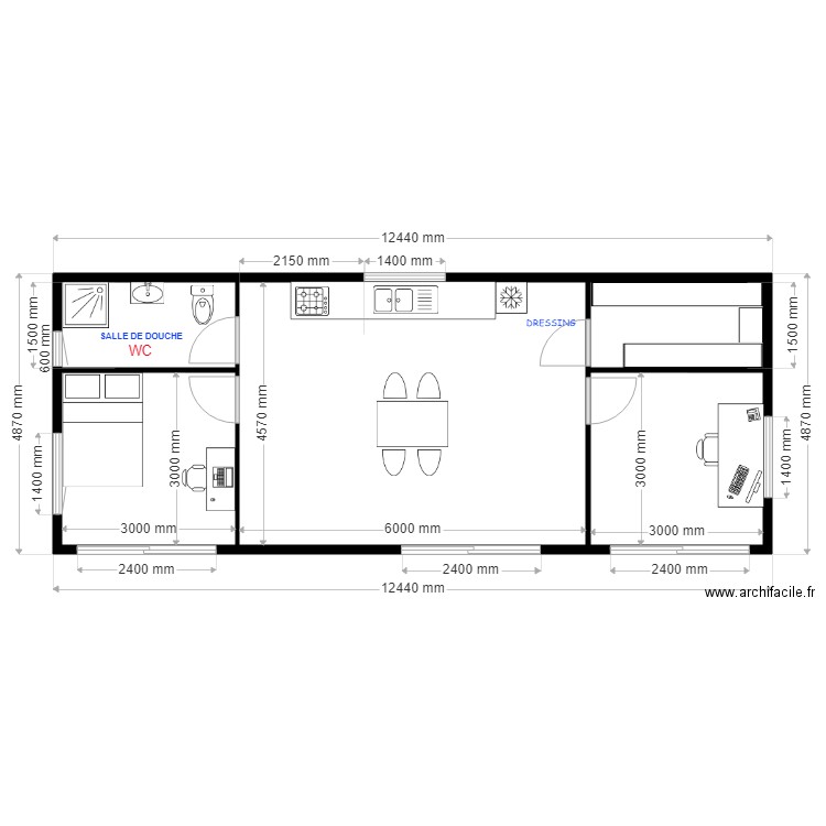 PROJET ELO 4. Plan de 5 pièces et 54 m2