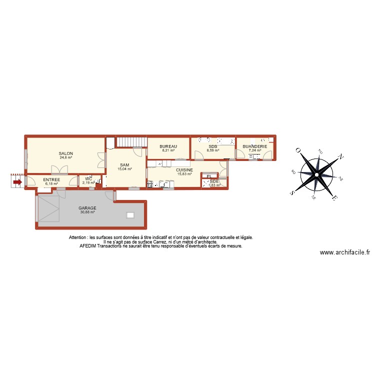 BI 9682 RDC. Plan de 13 pièces et 124 m2