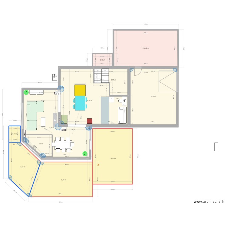 Projet extension JG25. Plan de 11 pièces et 230 m2