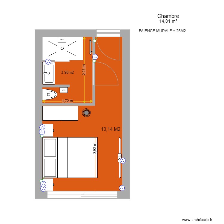 STUDIO GUJAN. Plan de 1 pièce et 14 m2