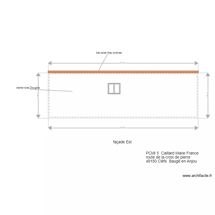 fa&ccedil;ade Est extension logement agricole. Plan de 