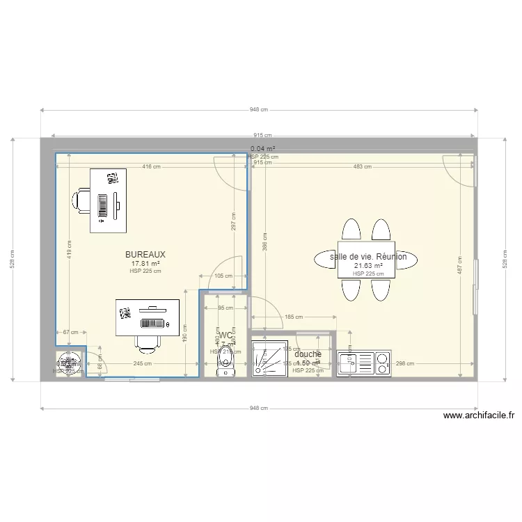 Vestiaire Repos Bureau MPB Capbreton 2. Plan de 