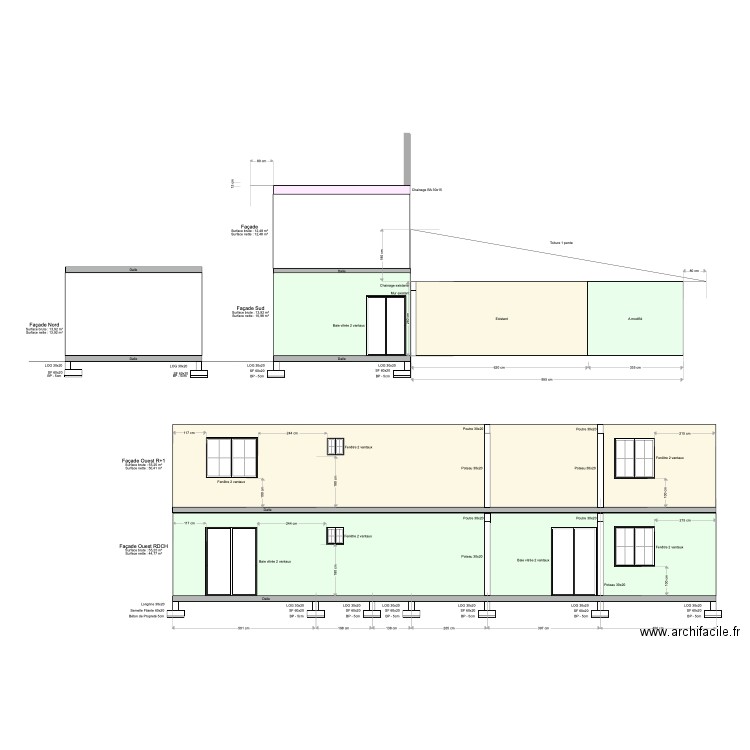 Façade. Plan de 0 pièce et 0 m2