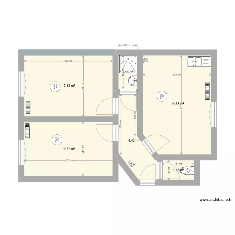 appartement 2 pi&egrave;ces. Plan de 
