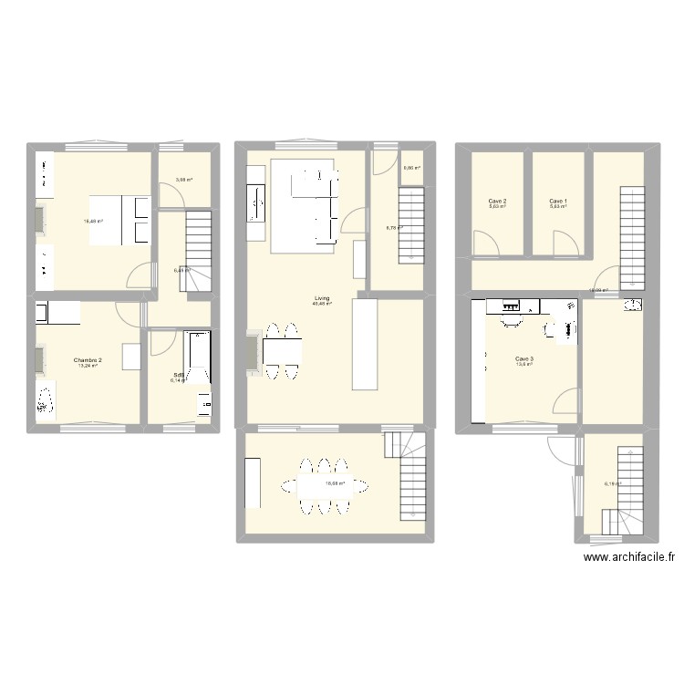 Maison Laveu. Plan de 14 pièces et 162 m2
