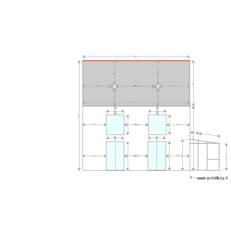 Façade Sud projeté. Plan de 6 pièces et 6 m2