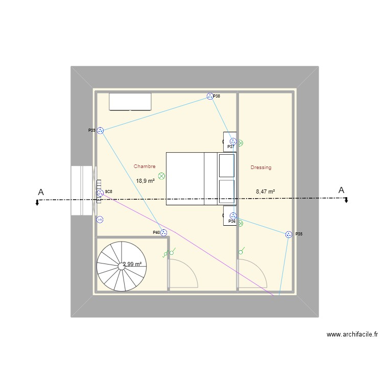 Maison Cédric 2ème étage Electricité. Plan de 4 pièces et 64 m2