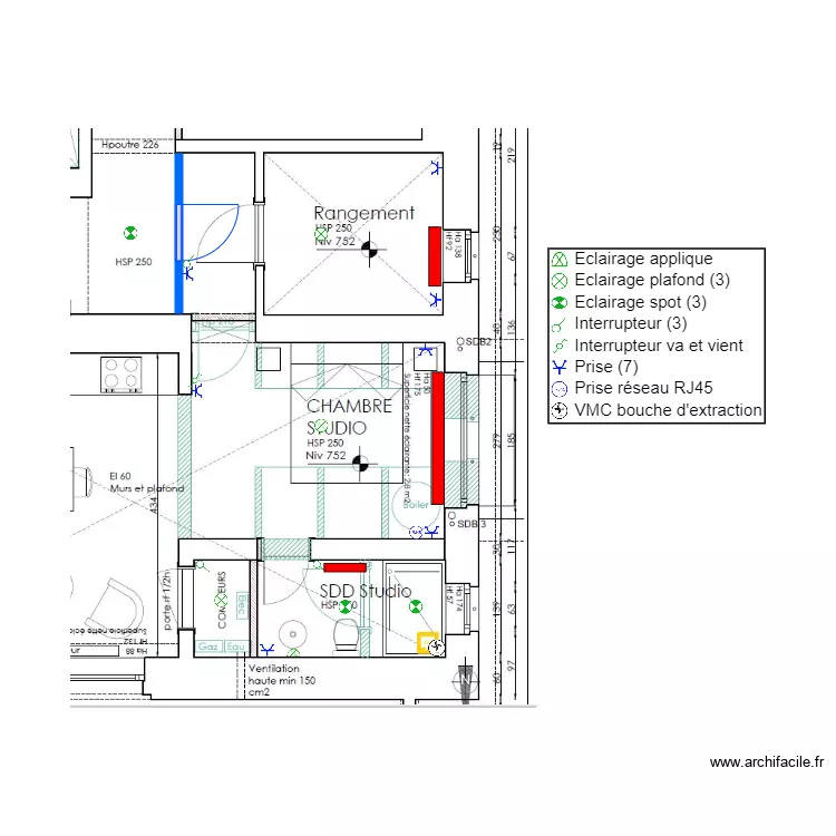 Sous sol Rangement Chambre Studio. Plan de 