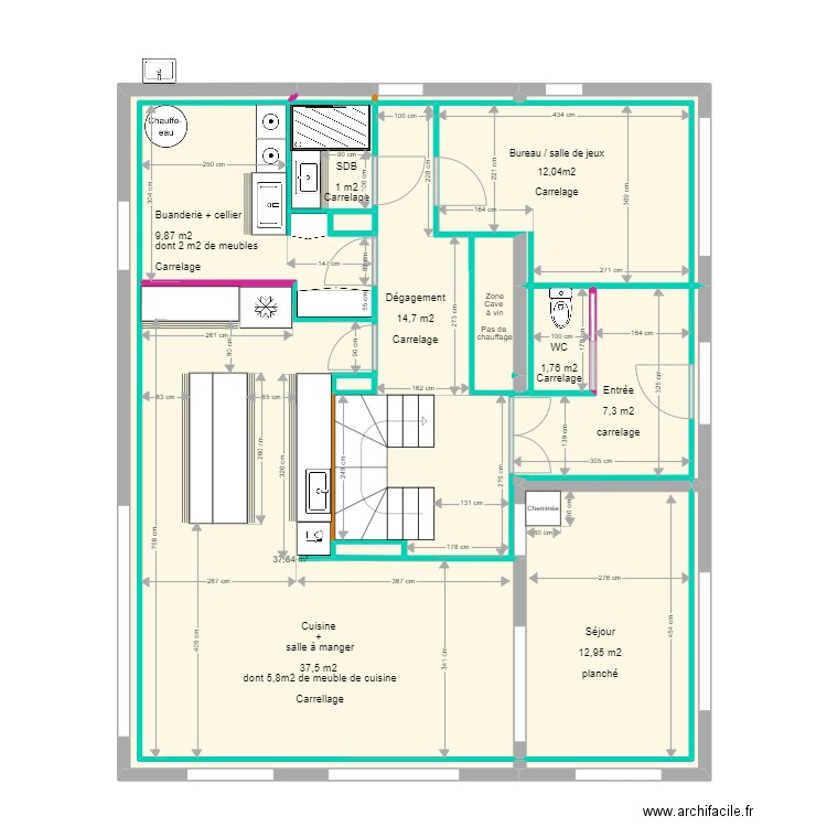 Ayes placo final - RDC - PAC-AIR-EAU. Plan de 39 pièces et 199 m2