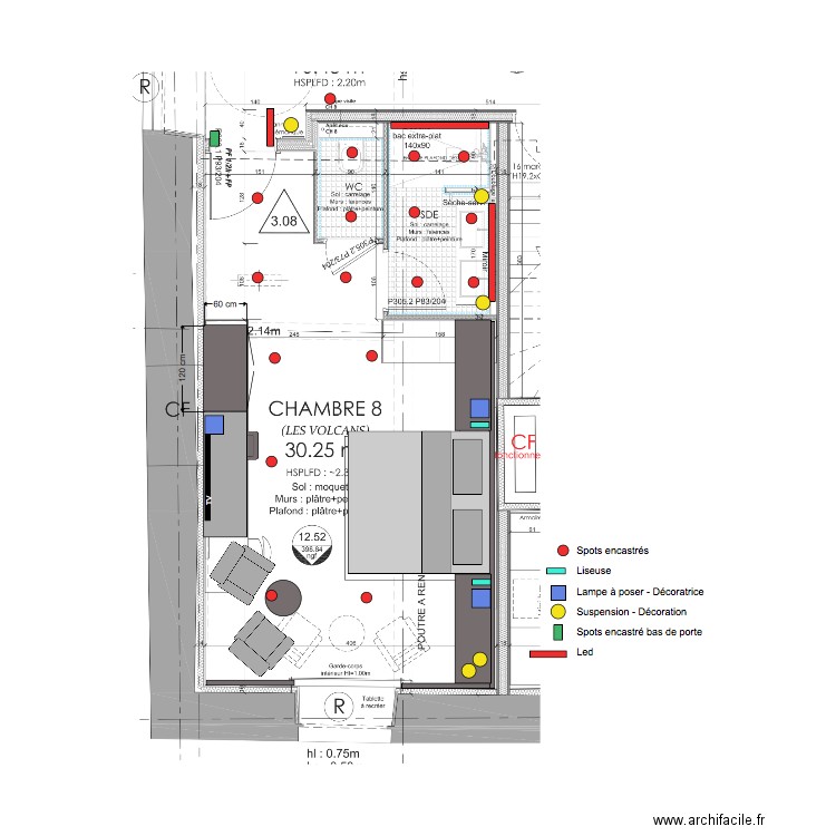 Chambre 8 Plan éclairage. Plan de 0 pièce et 0 m2