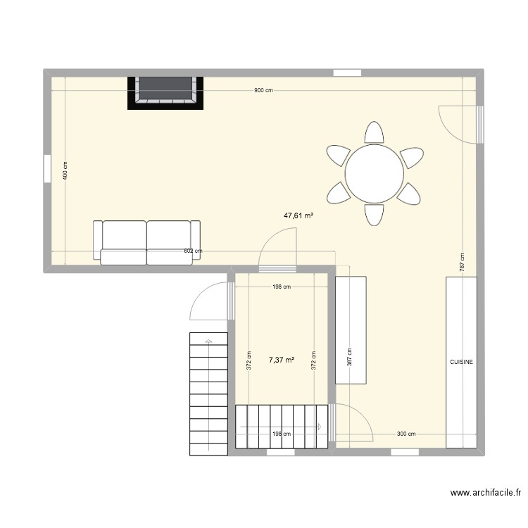 R+1 BECQUERIE APRES TRAVAUX. Plan de 2 pièces et 55 m2