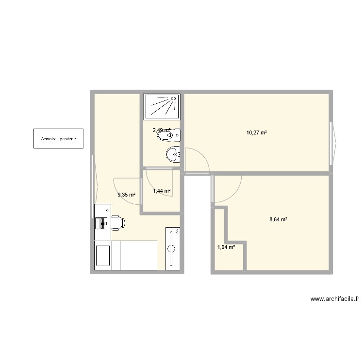 el etagio del architecto. Plan de 6 pièces et 33 m2