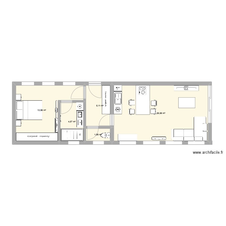 loft t4. Plan de 5 pièces et 52 m2