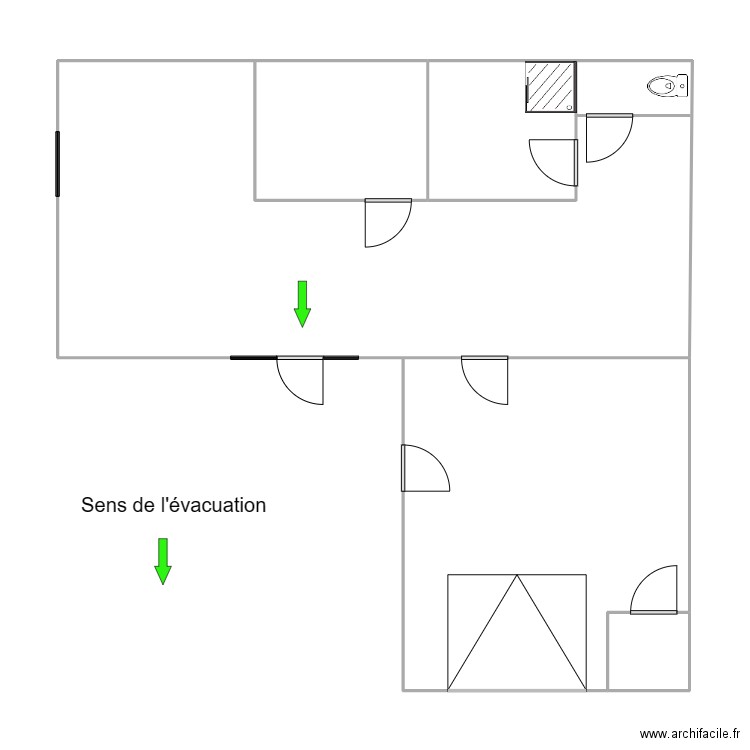 salon de coiffure évacuation. Plan de 5 pièces et 85 m2