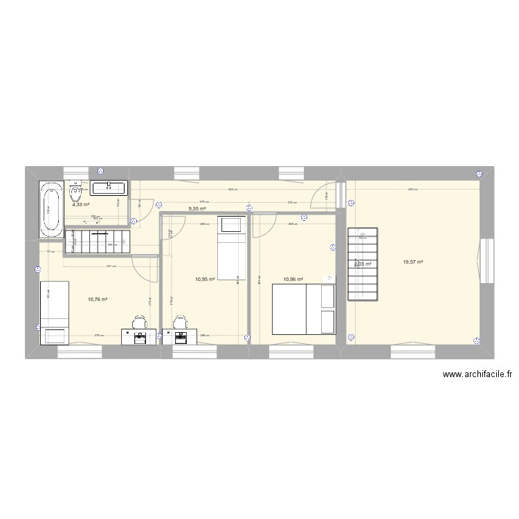 atelier 1er. Plan de 16 pièces et 134 m2