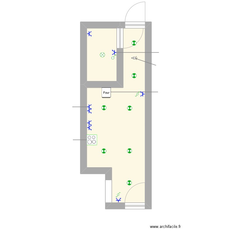 cuisine. Plan de 2 pièces et 14 m2