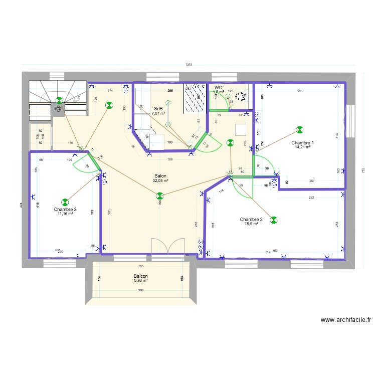 etage option 2. Plan de 9 pièces et 151 m2