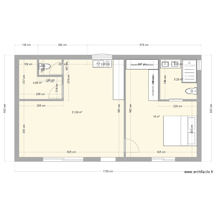 plan 65 m2. Plan de 4 pièces et 65 m2