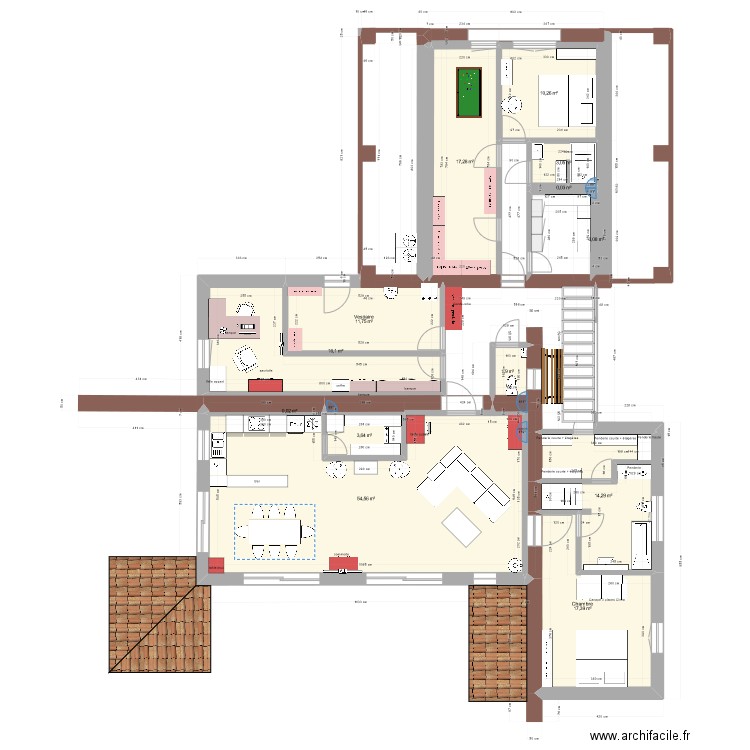 Projet 2''. Plan de 13 pièces et 150 m2