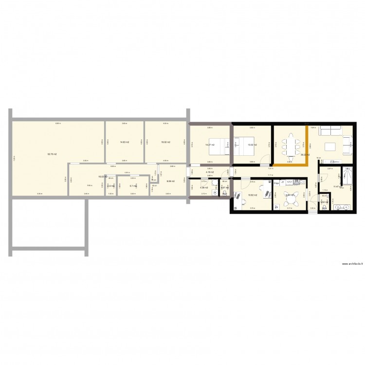 Vedrin avec annexe avant rénovation. Plan de 0 pièce et 0 m2