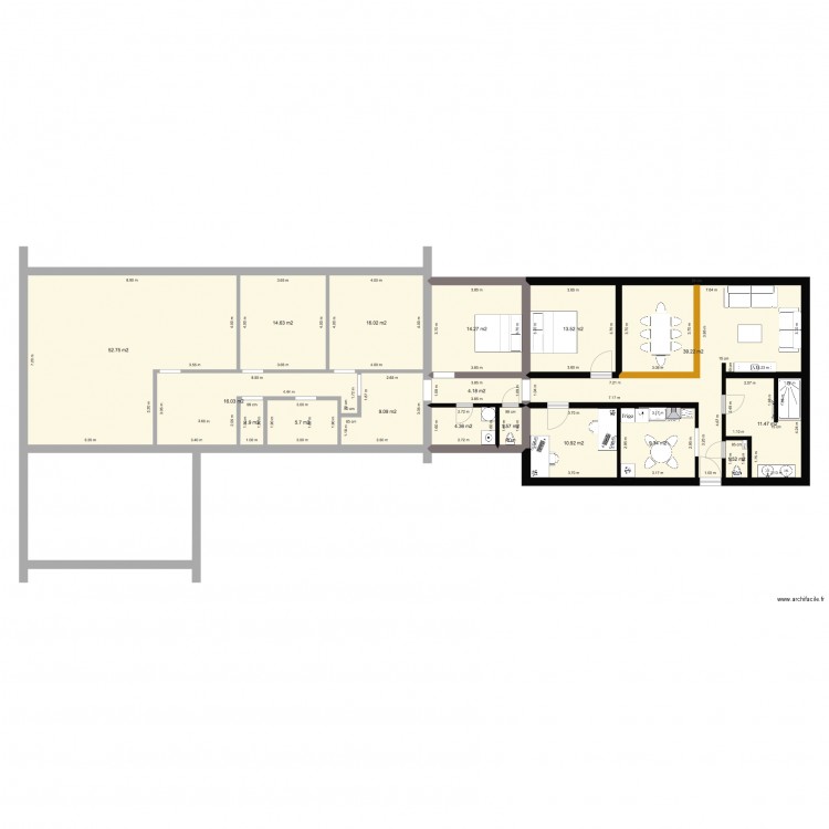 Vedrin avec annexe avant rénovation. Plan de 0 pièce et 0 m2