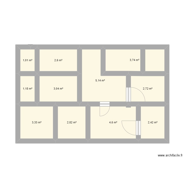 prunele . Plan de 11 pièces et 33 m2