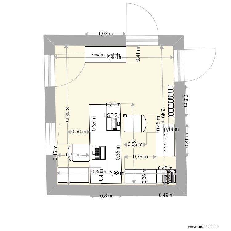 bureau calade. Plan de 1 pièce et 10 m2