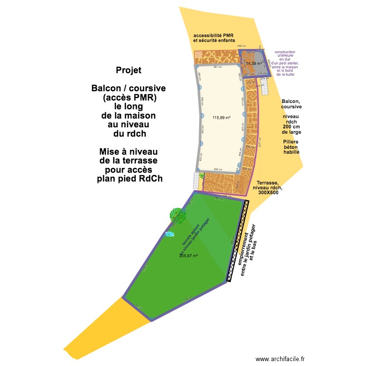 2023/08/26 projet d'aménagement ext terrasse & balcon. Plan de 3 pièces et 336 m2