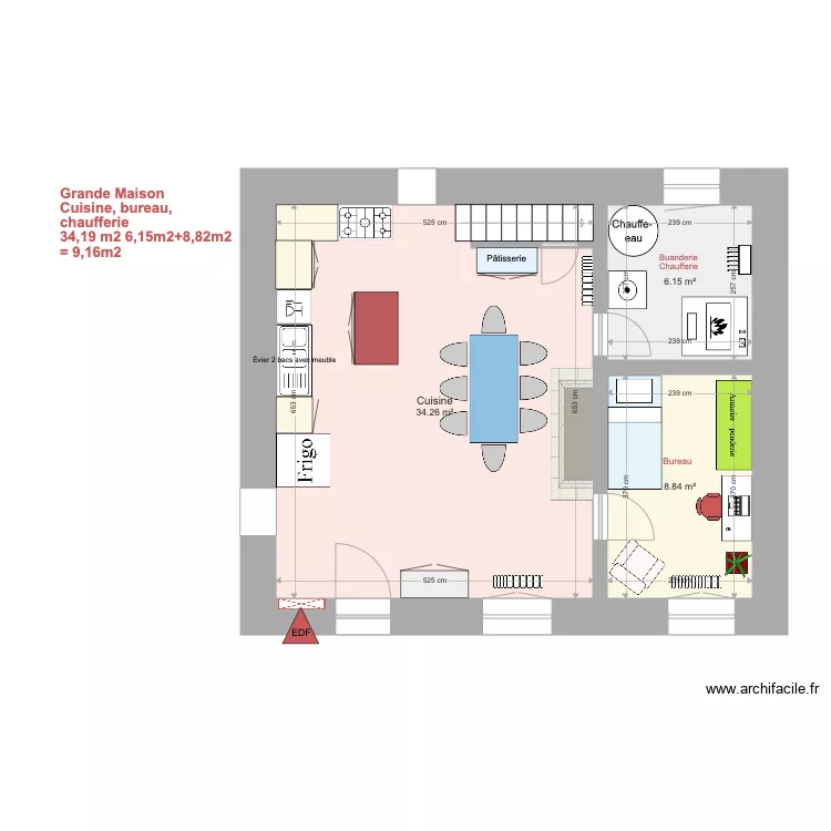 Cuisine et bureau. Plan de 
