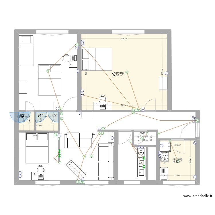 appart Laurent. Plan de 4 pièces et 34 m2