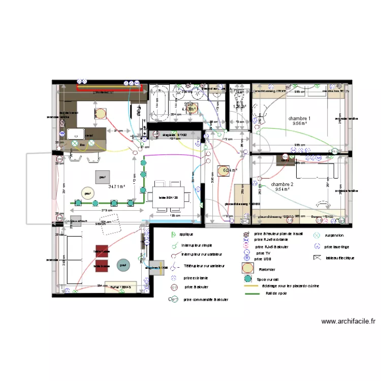 Projet plan &eacute;lectrique Appartement Meriam Zrelli modifi&eacute; le 18 12 17. Plan de 