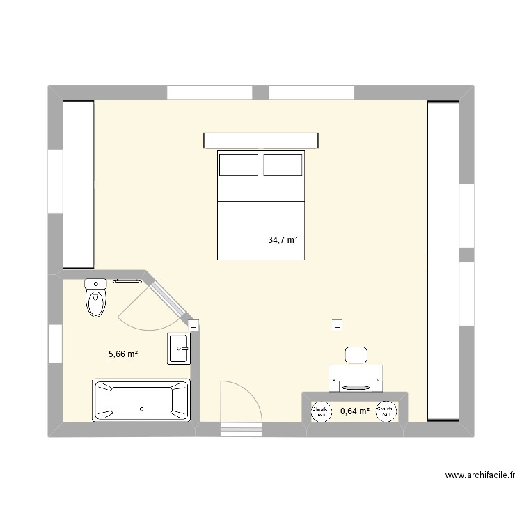 Chambre Parents v2. Plan de 3 pièces et 41 m2