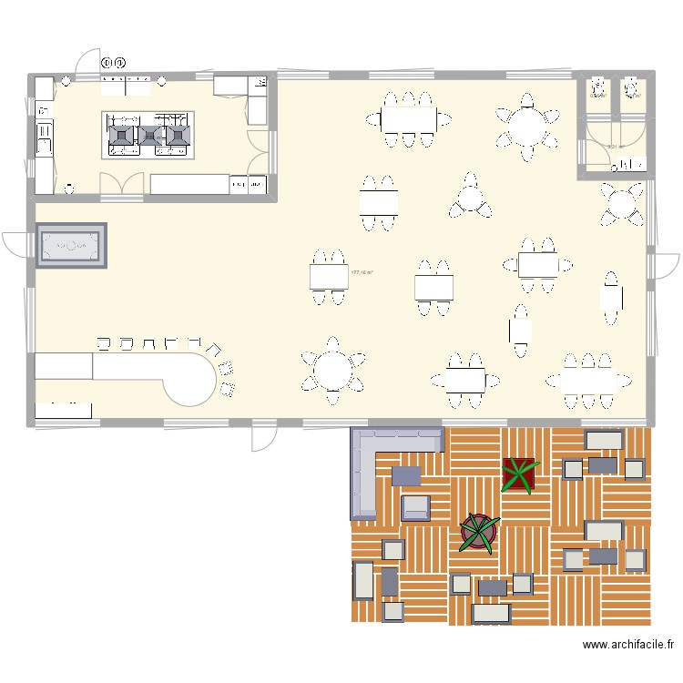 plan restaurant. Plan de 5 pièces et 210 m2