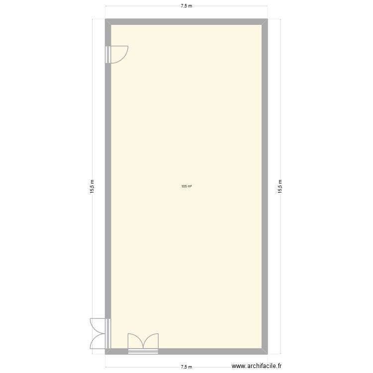 Salle de technologie. Plan de 1 pièce et 105 m2