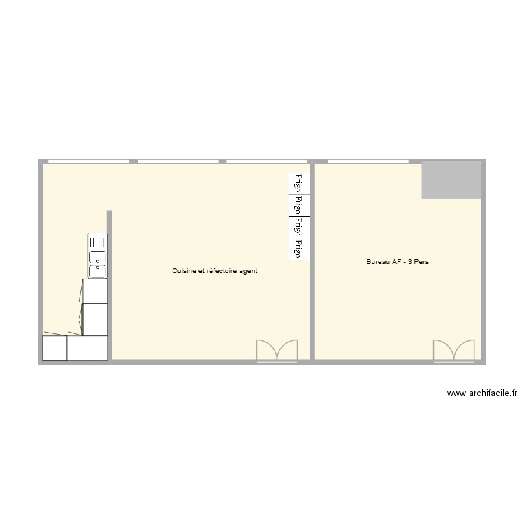 Bureau AF. Plan de 2 pièces et 52 m2