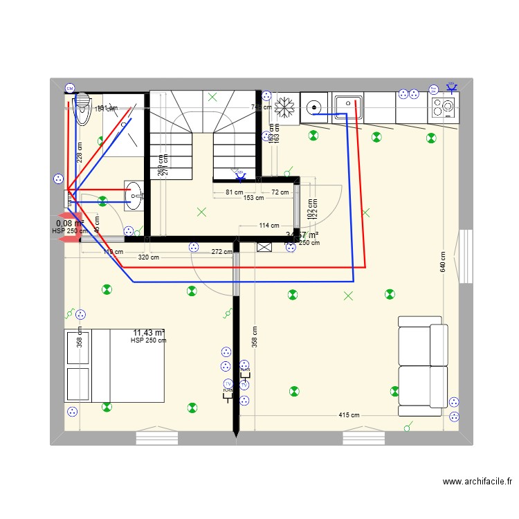plan 1ER. Plan de 3 pièces et 46 m2