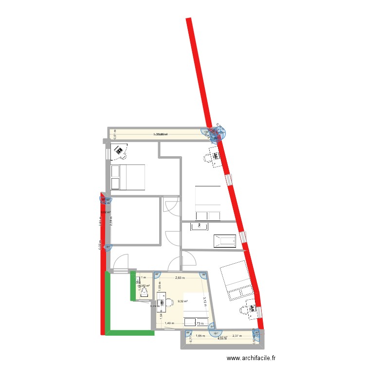 extension 1. Plan de 6 pièces et 17 m2