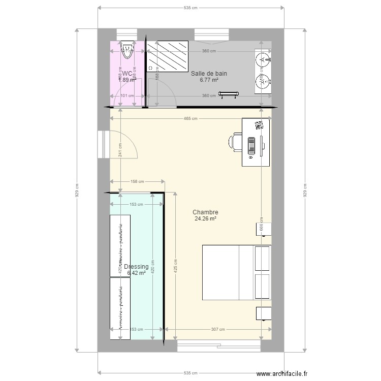 Emilie et Benjamin. Plan de 4 pièces et 39 m2