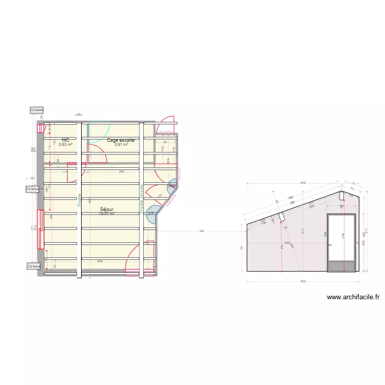 S&eacute;jour rails placo. Plan de 