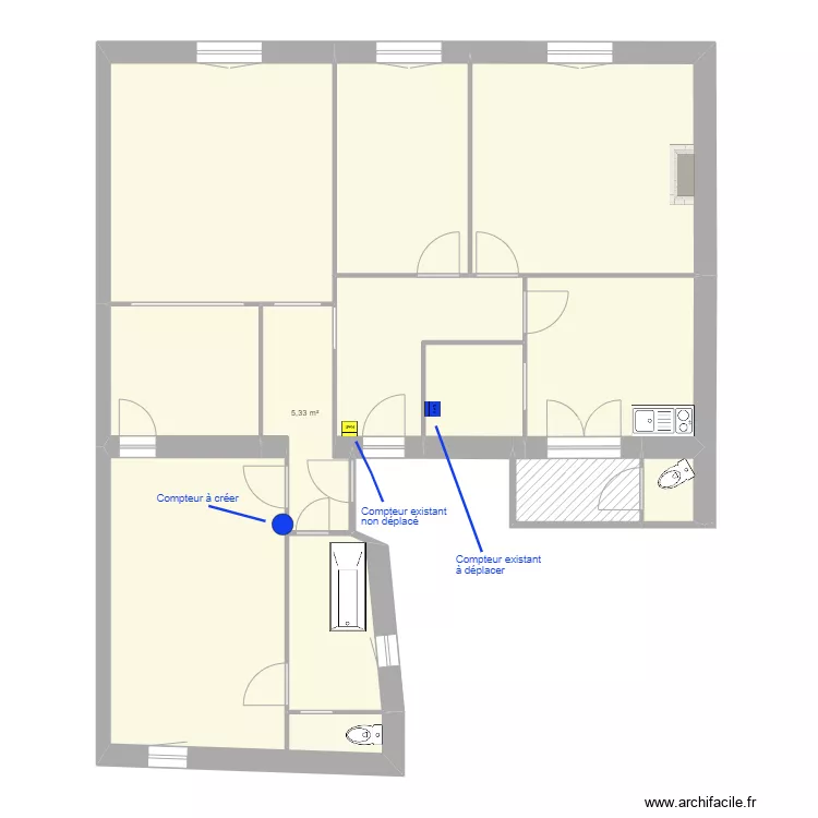 43 R&eacute;publique R+2 plan compteurs (avant). Plan de 